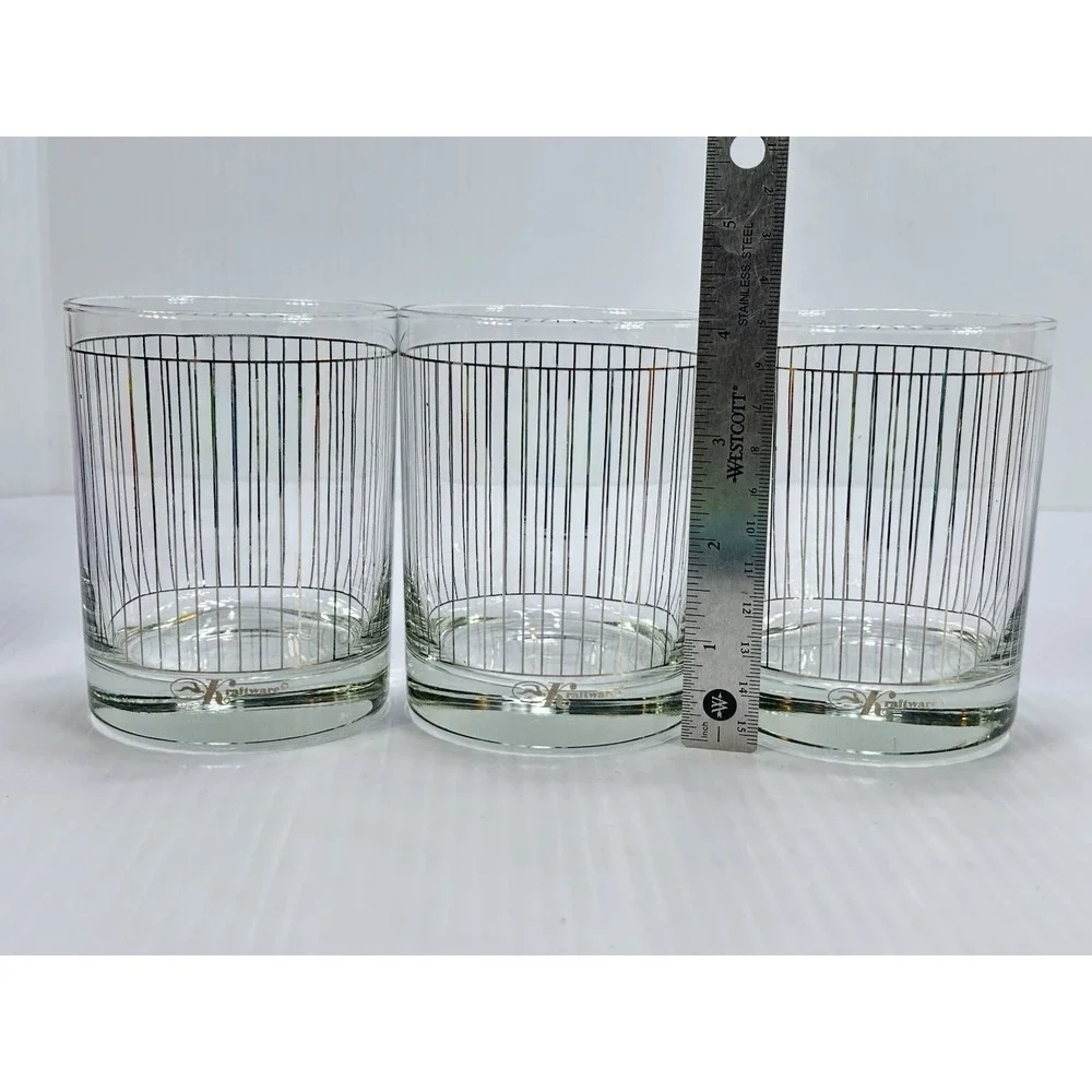 Vintage Kraftware Silver Pinstripe Pattern‎ Glasses Barware Bar Drink Ware